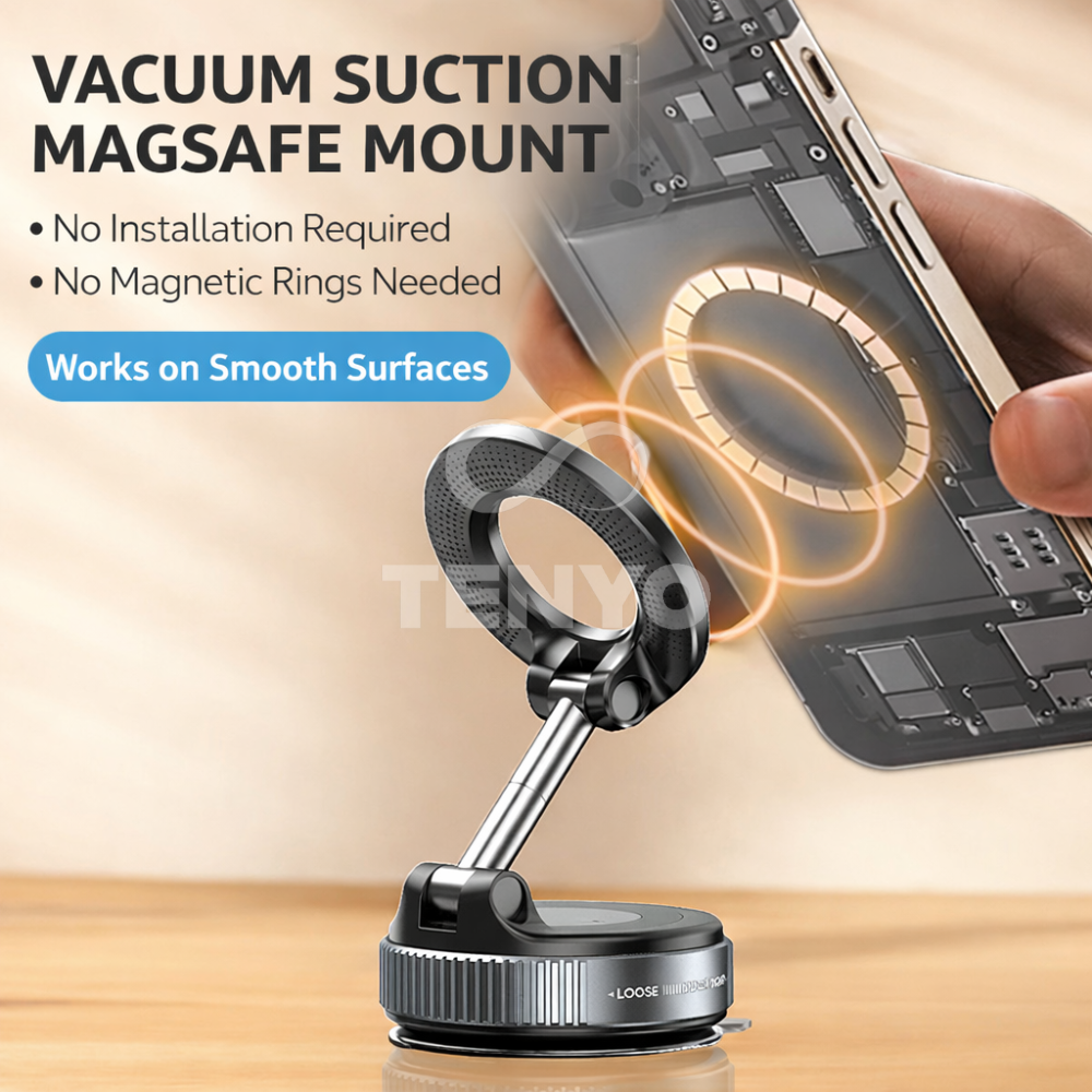 2026 New 360° Rotating Magnetic Vacuum Car Phone Holder – Foldable Dashboard Mount, Strong Suction, Multi-Angle Navigation Stand